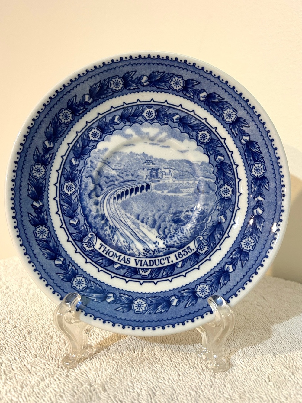 Shenango China Colbalt Blue B&O Railroad, Thomas Viaduct Saucer Plate 6”
